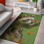 Raccoon And Flower Print Area Rug