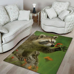Raccoon And Flower Print Area Rug