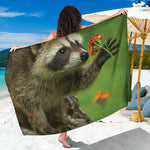 Raccoon And Flower Print Beach Sarong Wrap
