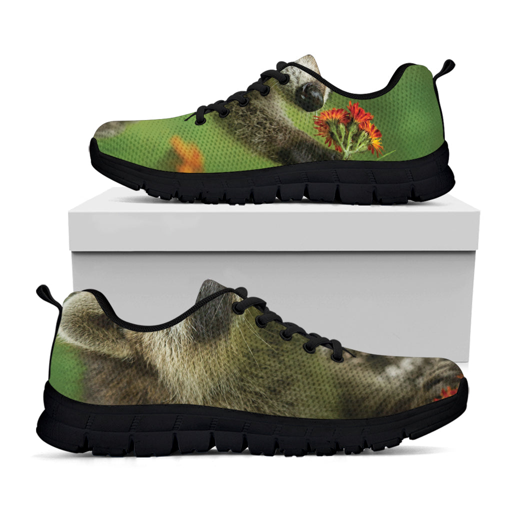 Raccoon And Flower Print Black Sneakers