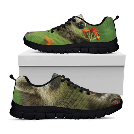 Raccoon And Flower Print Black Sneakers