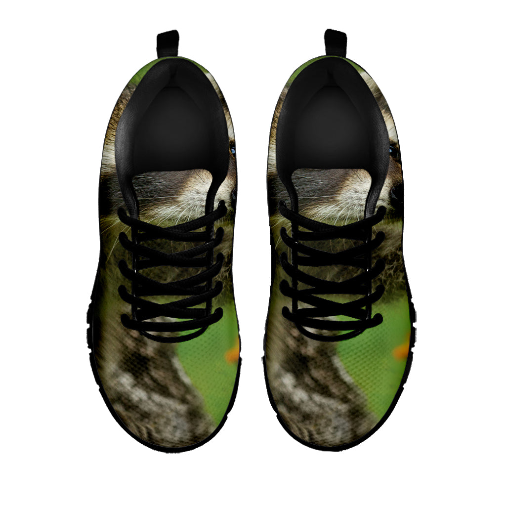 Raccoon And Flower Print Black Sneakers