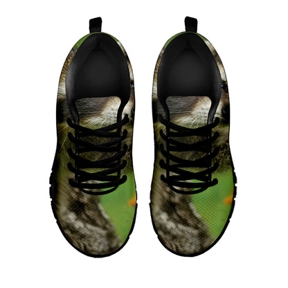 Raccoon And Flower Print Black Sneakers