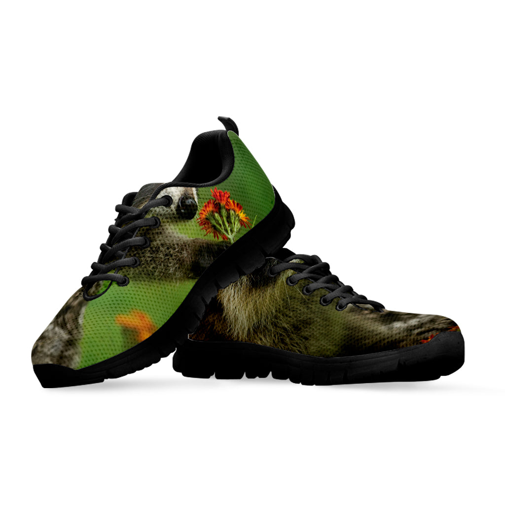 Raccoon And Flower Print Black Sneakers