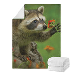 Raccoon And Flower Print Blanket