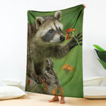 Raccoon And Flower Print Blanket
