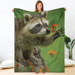 Raccoon And Flower Print Blanket