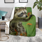 Raccoon And Flower Print Blanket