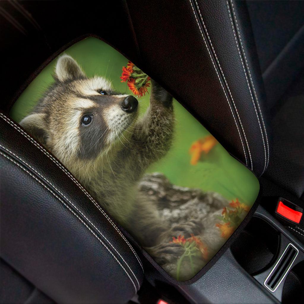 Raccoon And Flower Print Car Center Console Cover