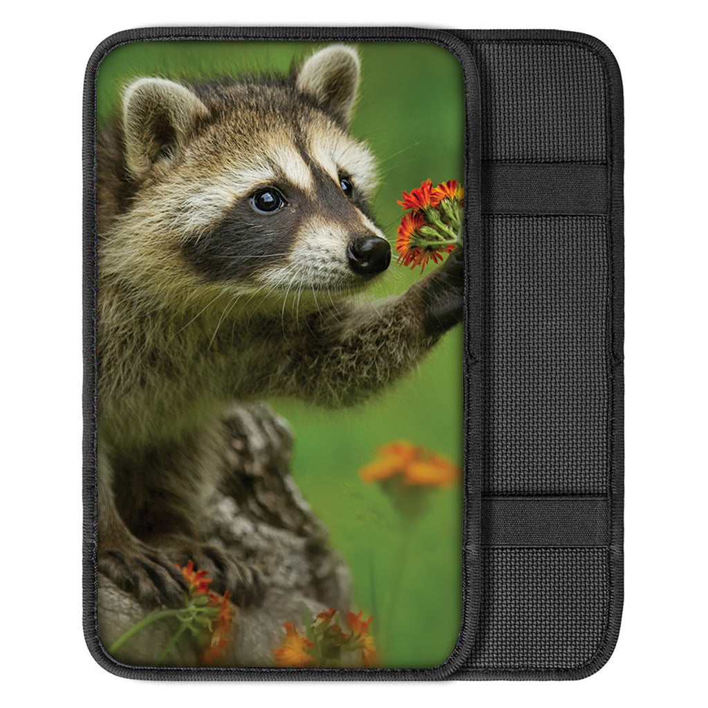 Raccoon And Flower Print Car Center Console Cover