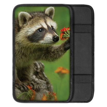Raccoon And Flower Print Car Center Console Cover