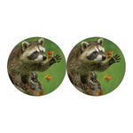 Raccoon And Flower Print Car Coasters
