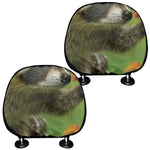 Raccoon And Flower Print Car Headrest Covers