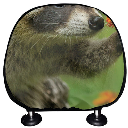 Raccoon And Flower Print Car Headrest Covers