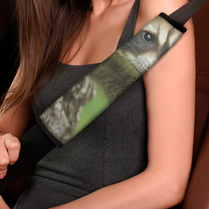 Raccoon And Flower Print Car Seat Belt Covers