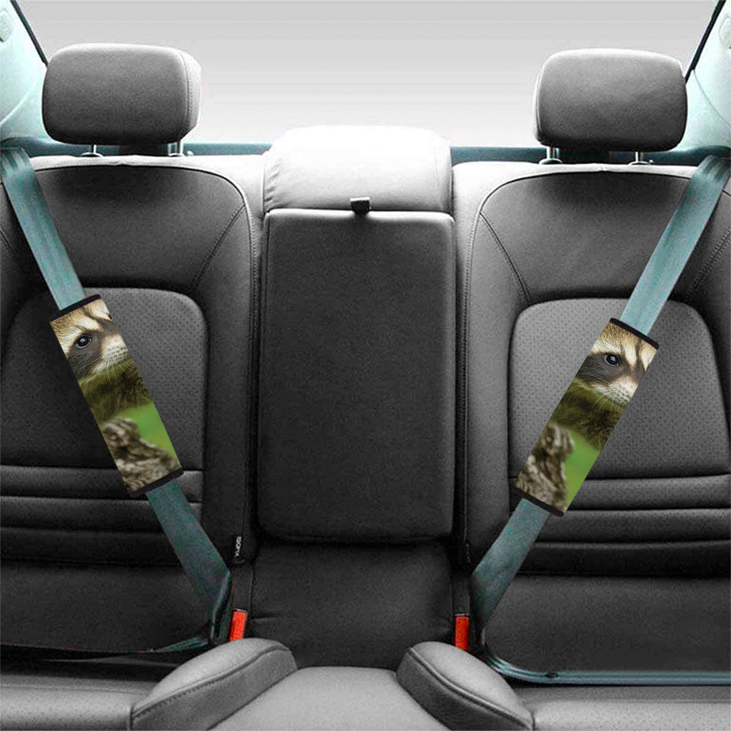 Raccoon And Flower Print Car Seat Belt Covers