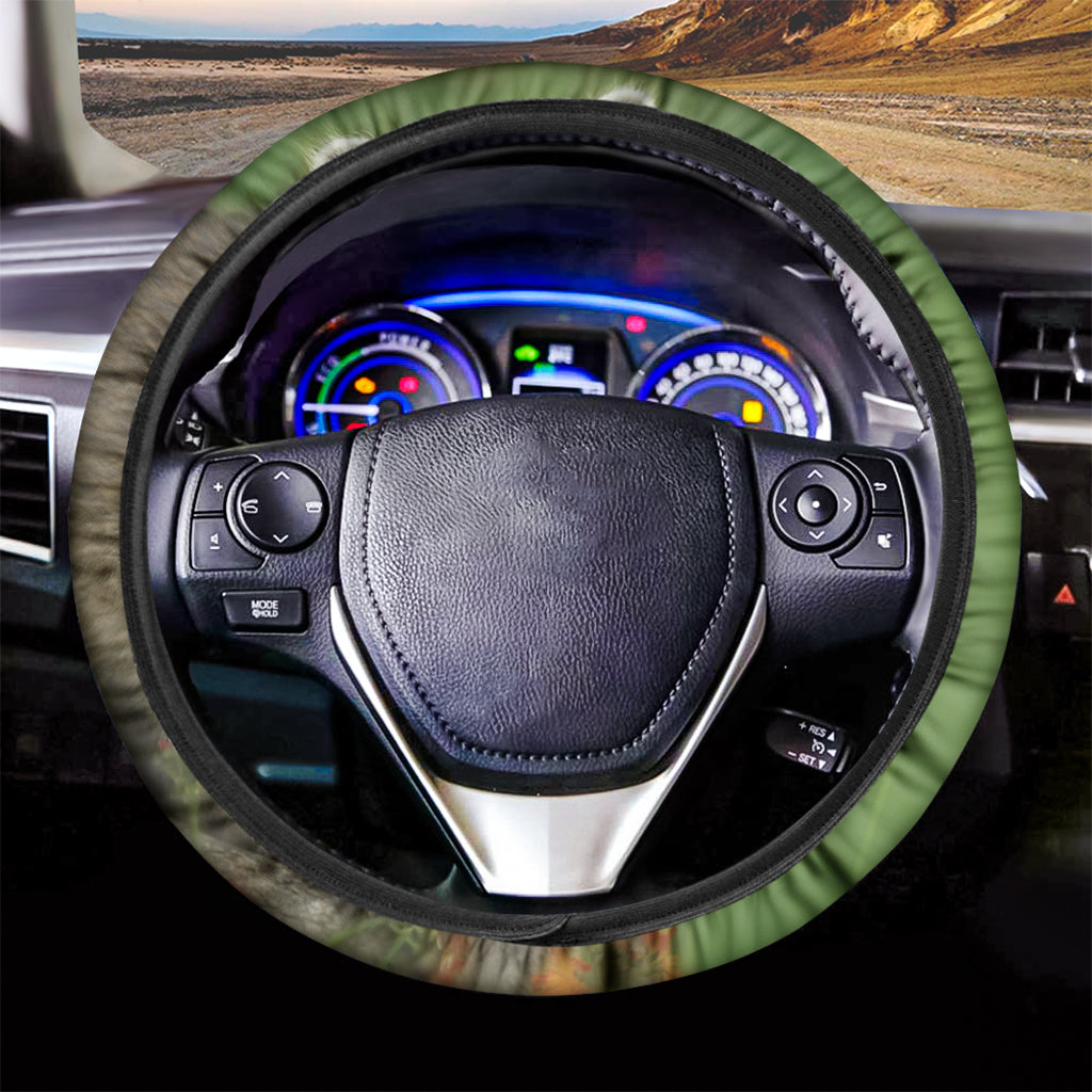 Raccoon And Flower Print Car Steering Wheel Cover