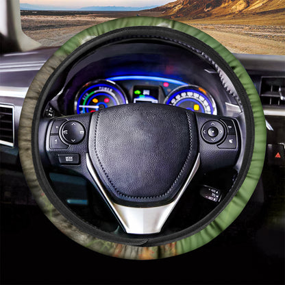 Raccoon And Flower Print Car Steering Wheel Cover