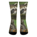 Raccoon And Flower Print Crew Socks