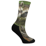 Raccoon And Flower Print Crew Socks