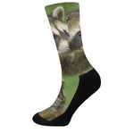 Raccoon And Flower Print Crew Socks