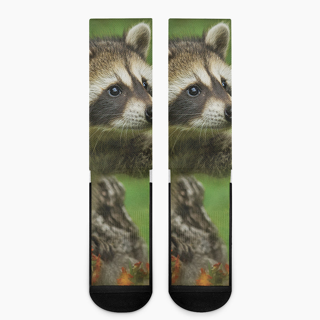 Raccoon And Flower Print Crew Socks