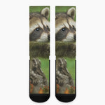 Raccoon And Flower Print Crew Socks