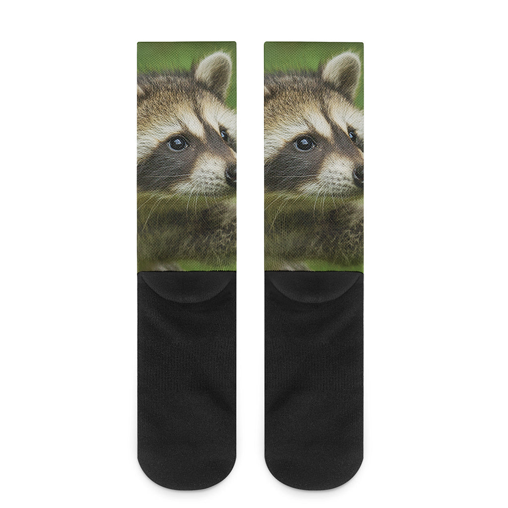 Raccoon And Flower Print Crew Socks