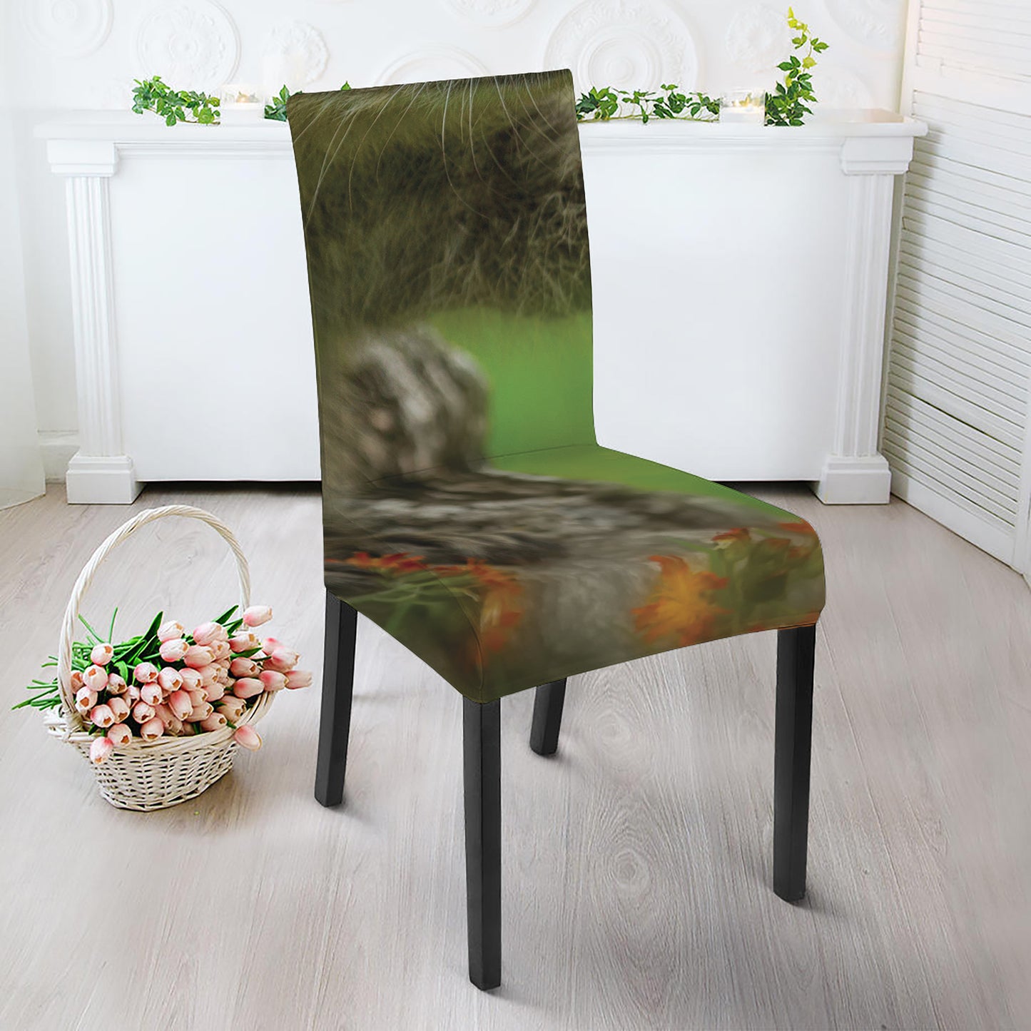 Raccoon And Flower Print Dining Chair Slipcover