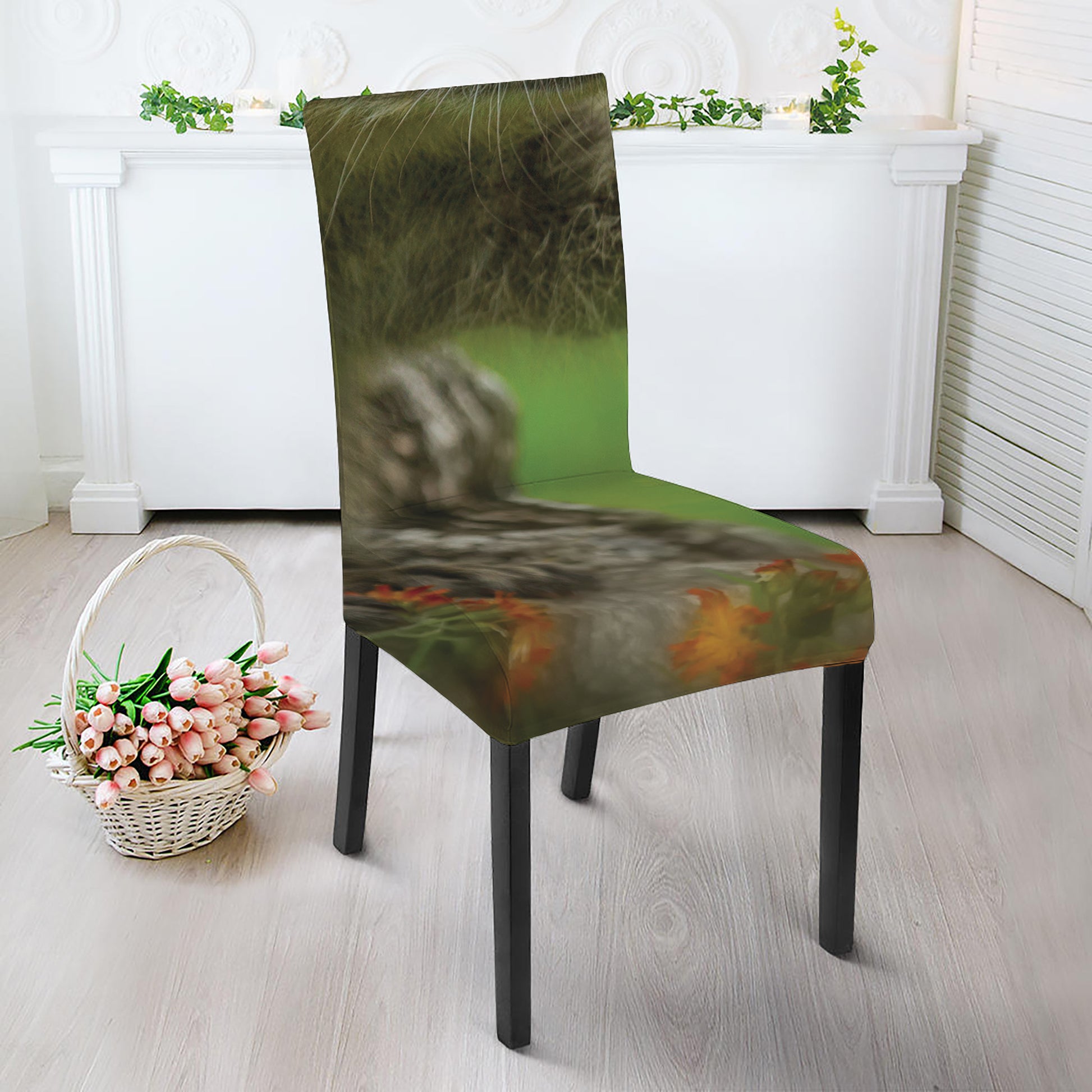 Raccoon And Flower Print Dining Chair Slipcover