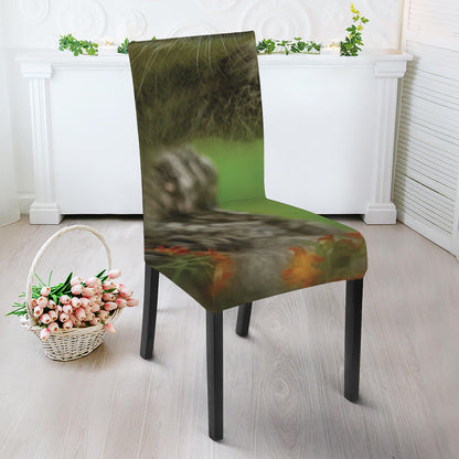 Raccoon And Flower Print Dining Chair Slipcover
