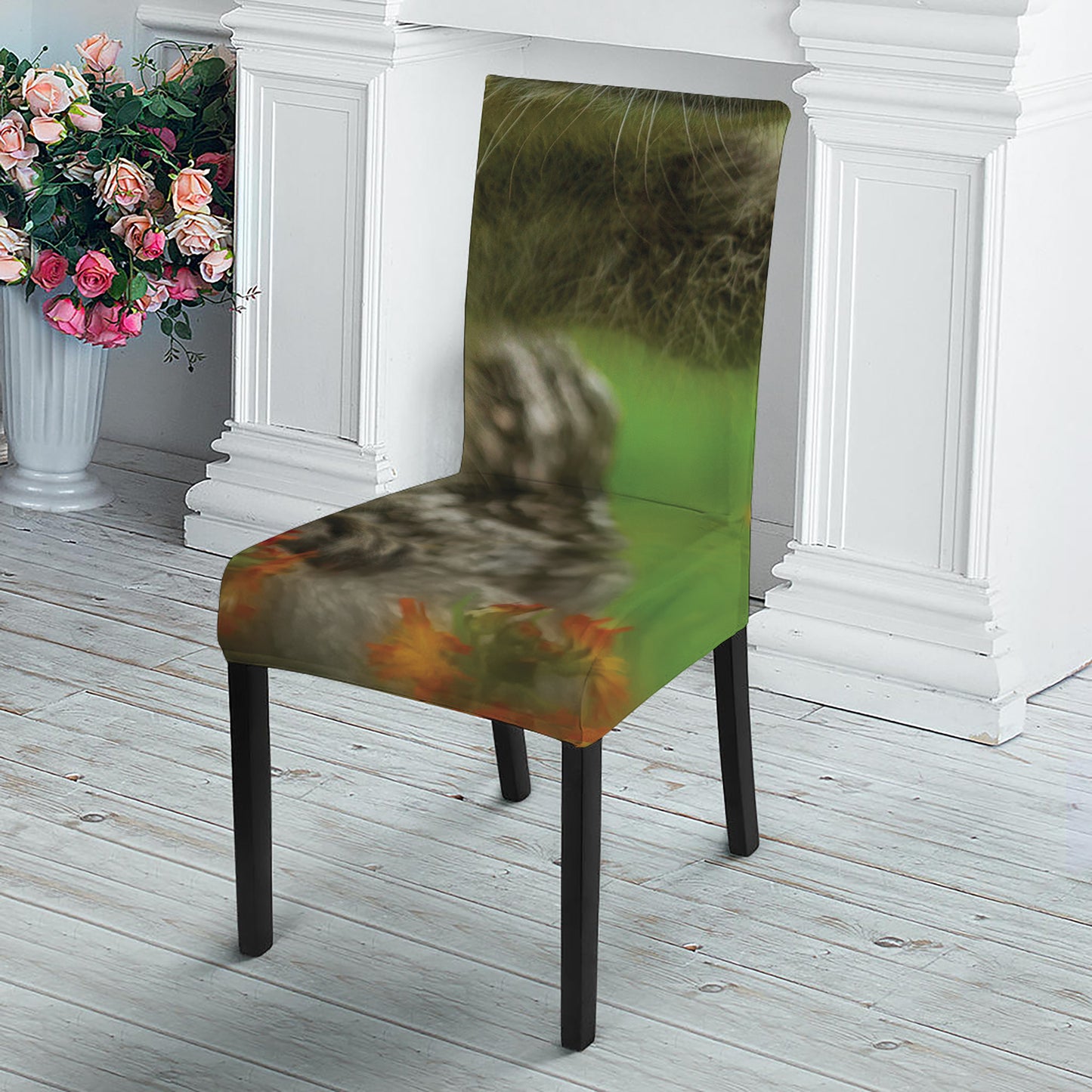 Raccoon And Flower Print Dining Chair Slipcover