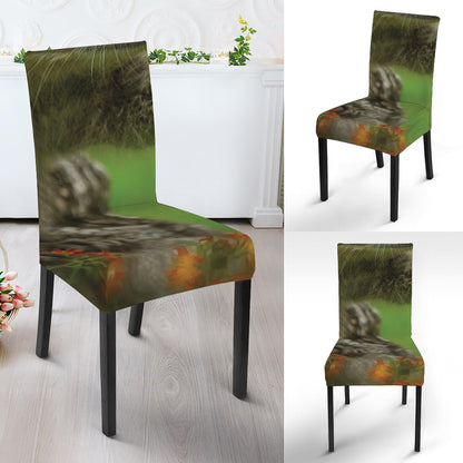 Raccoon And Flower Print Dining Chair Slipcover