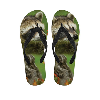 Raccoon And Flower Print Flip Flops