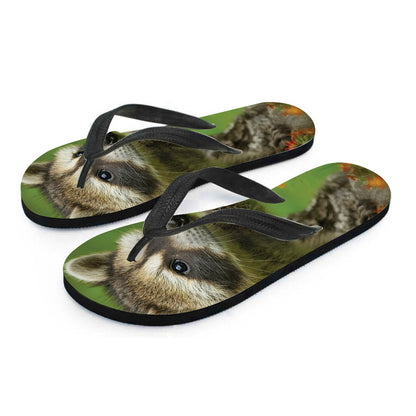 Raccoon And Flower Print Flip Flops