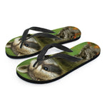 Raccoon And Flower Print Flip Flops