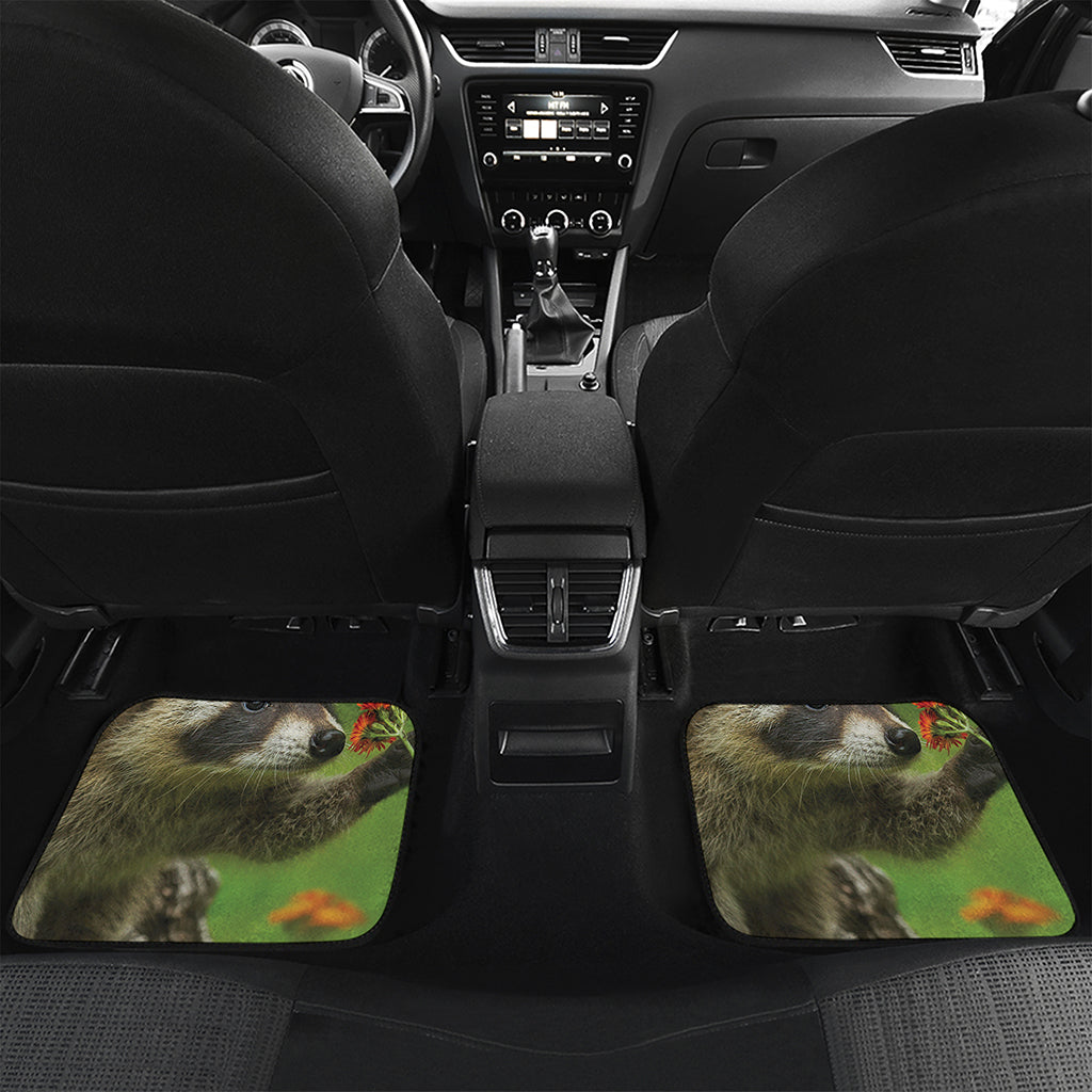 Raccoon And Flower Print Front and Back Car Floor Mats
