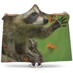 Raccoon And Flower Print Hooded Blanket