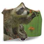 Raccoon And Flower Print Hooded Blanket
