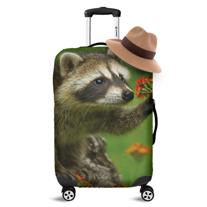 Raccoon And Flower Print Luggage Cover