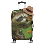 Raccoon And Flower Print Luggage Cover