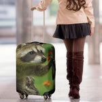 Raccoon And Flower Print Luggage Cover