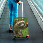 Raccoon And Flower Print Luggage Cover