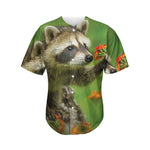 Raccoon And Flower Print Men's Baseball Jersey