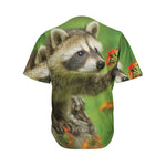 Raccoon And Flower Print Men's Baseball Jersey