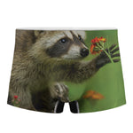 Raccoon And Flower Print Men's Boxer Briefs