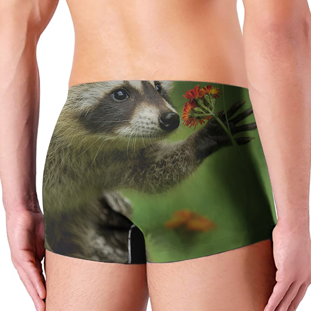 Raccoon And Flower Print Men's Boxer Briefs