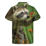 Raccoon And Flower Print Men's Short Sleeve Shirt