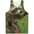 Raccoon And Flower Print Men's Tank Top