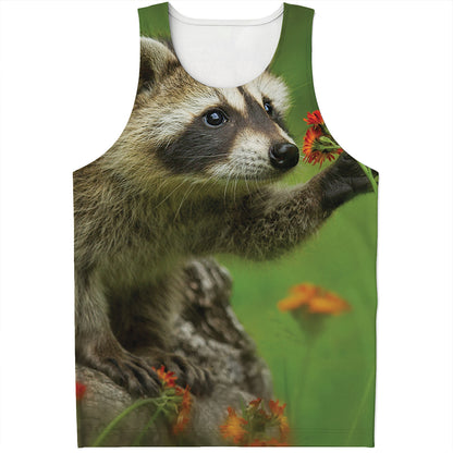 Raccoon And Flower Print Men's Tank Top